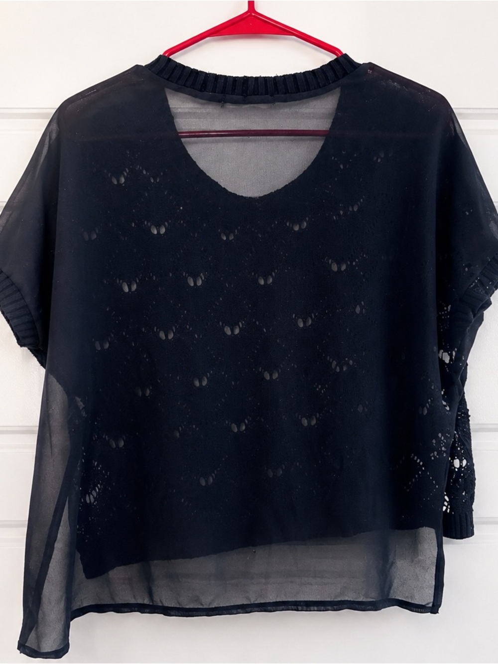 Black Sheer Layered Knit Women's Top